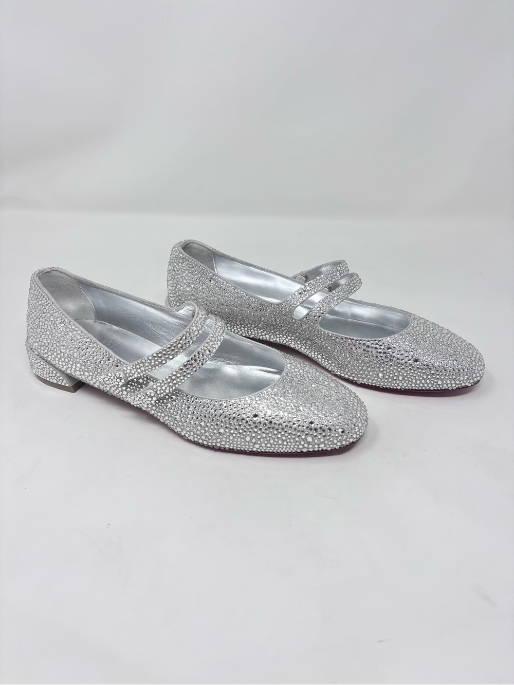 Christian Louboutin Silver Sweet Jane Strass Maryjane Crystal Flats size 37.5 EU